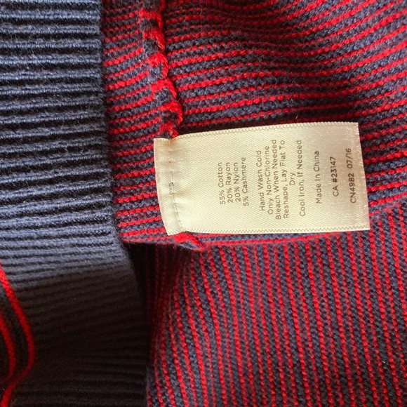 Talbots Women's Sweater Blue Red Striped Crew Neck Cotton‎ Blend Gold Zipper - Picture 6 of 7